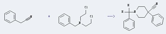 N,N-Bis(2-chloroethyl)benzenemethanamine can react with phenylacetonitrile to produce 1-benzyl-4-phenyl-piperidine-4-carbonitrile